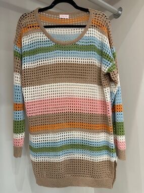 Pink Lily  small Open-Knit Striped Sweater.  Like new